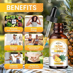 Liquid Iron Supplement for Women, Men & Kids, Liquid Iron Drops with Folate, Vitamin C, B6, B12 for Anemia, Red Blood Cell, Energy Support, Pineapple Flavor, 2 Fl Oz