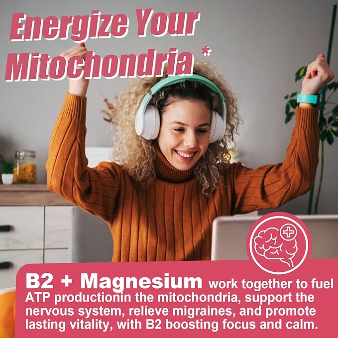 Vitamin B2 Gummies | Riboflavin 400mg for Adults and Kids | with Magnesium & CoQ10 for Energy & Migraine Relief | Sugar Free B2 Vitamin VIT B | Non GMO, Vegan, 120 Count