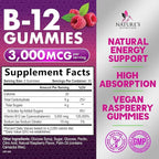 Vitamin B12 Energy Gummies - 3000 mcg per Serving Extra Strength B 12 Gummy for Metabolism & Immune System Support - Chewable Dietary B12 Supplements, Caffeine Free Gummy Vitamin - 60 Gummies