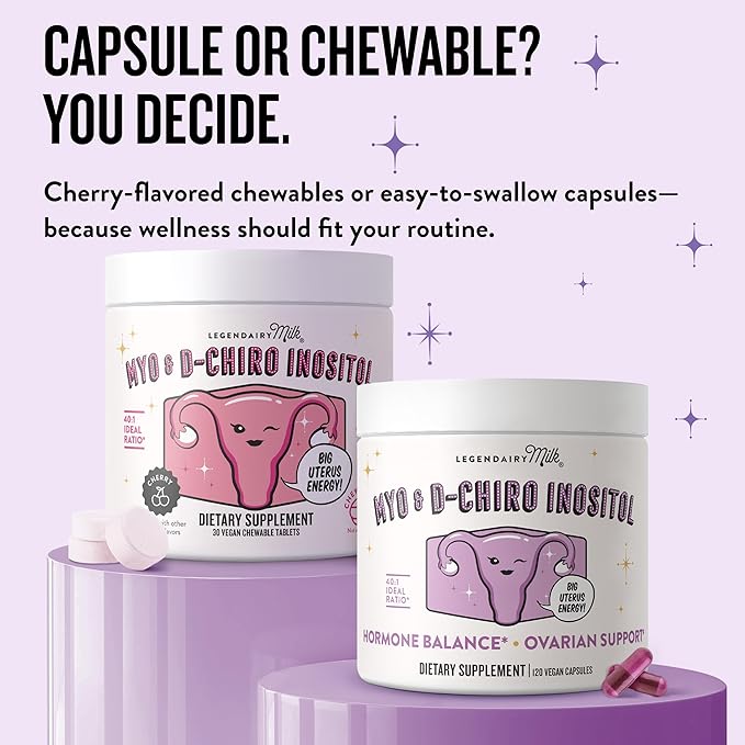 Legendairy Milk Pure Myo-Inositol & D-Chiro Inositol, PCOS Supplements Inositol Supplement for Women, Hormone Balance 40:1 Ratio Ovarian Support, Fertility Supplement | 2000mg, 120 Vegan Capsules