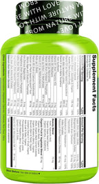 NATURELO Whole Food Multivitamin with Extra Hair, Skin and Nails Support - Beauty Blend with Hyaluronic Acid & Grape Seed - High Potency Biotin, Vitamin C, and Glutathione - 60 Vegan Capsules