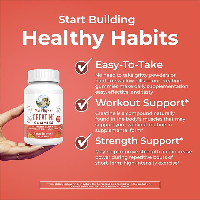 MaryRuth's Creatine Gummies | Creatine Monohydrate Gummies | 3g Creatine Per Serving | Creatine for Women & Men | Tangerine Citrus Flavor | Exercise | Workout | Sugar Free | Vegan | 90 Count