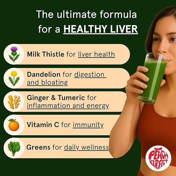 Peach Perfect Liver Hero – Premium Liver Detox and Bloat Support Powder for Women | Milk Thistle, Dandelion, Turmeric, Ginger, Chlorophyll and Vitamin C | Daily Energy, Digestion and Skin Clarity | Juicy Orange Flavor – 30 Servings