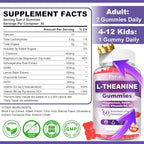 Sugar Free L-Theanine Gummies, L Theanine Supplement for Adults & Kids, L'Theanine with Ashwagandha, Magnesium, 5HTP & GABA - Support Calm, Relax, zzZ, Focus, Vegan Strawberry Flavor, 60 Count