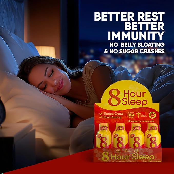 Vitamin Energy 8 Hour Sleep Shot Strawberry Lemonade 24 Pack, Melatonin, 5-HTP, GABA, Valerian, Lavender, Nighttime Relaxation & Sleep Support Supplement, Zero Sugar, Vegan, Gluten-Free, Kosher, 1.93 fl oz