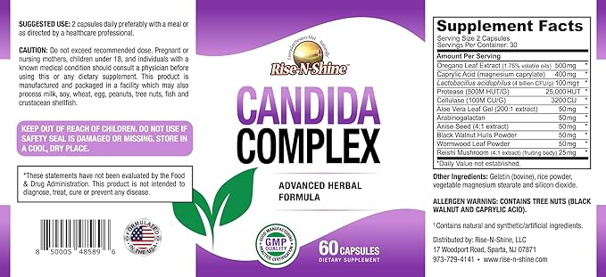Rise-N-Shine Candida Support Supplement -60 Capsules