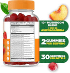 Lifeable Mushroom Gummies for Adults | 10 Mushroom Complex Blend with Ashwagandha KSM-66 | Vegan Kosher Non-GMO Mushroom Supplement Extract | Great Tasting Focus & Energy Support | 60 Gummies