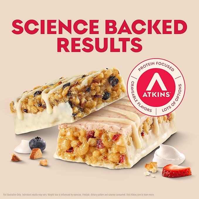 Atkins Blueberry Greek Yogurt & Strawberry Shortcake High Protein Bar, High Fiber, Keto Friendly, 12 Count (6 Bars Each Flavor)