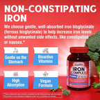 Iron Supplement for Women & Men, with Vitamins C, B6, B12 & Folate for Iron Deficiency, Blood Building & Energy Support, Stomach Friendly, Better Absorption, Non-GMO, No Gluten, 180 Vegan Caps