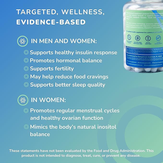 Inositol Supplements, Myo-Inositol & D-Chiro Inositol with Magnesium Citrate, 40:1 Ratio Hormonal & Reproductive Health Support for Women, Vegan, Non-GMO – 120 Capsules (30-Day Supply)