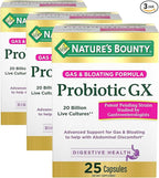 Nature's Bounty Probiotic GX, Helps with Occasional Gas and Bloating, Dietary Supplement, Digestive Health, 25 Capsules (Pack of 3)