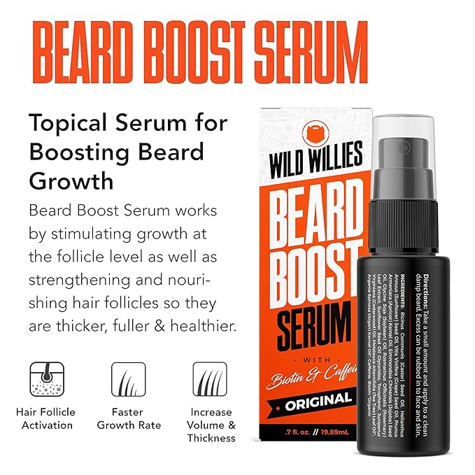 Wild Willies All-in-One Beard Growth Kit - Includes Beard Boost Serum Oil & Growth Supplement, Boar Bristle Brush - Perfect Grooming Kit for Men - Achieve Thicker, Fuller, Healthier Beard