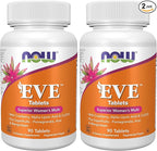 NOW Supplements, Eve™ Women's Multivitamin with Cranberry, Alpha Lipoic Acid and CoQ10, Plus Superfruits - Pomegranate, Acai & Mangosteen, 90 Tablets (Pack of 2)