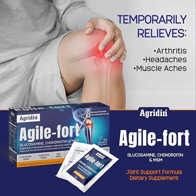 Agile Fort Joint Support Supplement – Glucosamine, Chondroitin, MSM, Type II Collagen & Magnesium – 30 Sachets for Joint & Cartilage Health for Women and Men