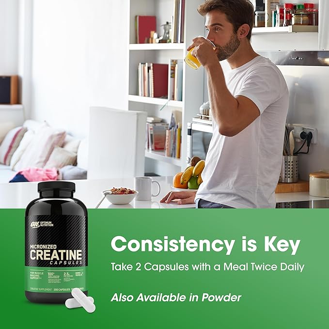 Optimum Nutrition Micronized Creatine Monohydrate Capsules, Keto Friendly, 2500mg, 200 Capsules (Packaging May Vary)