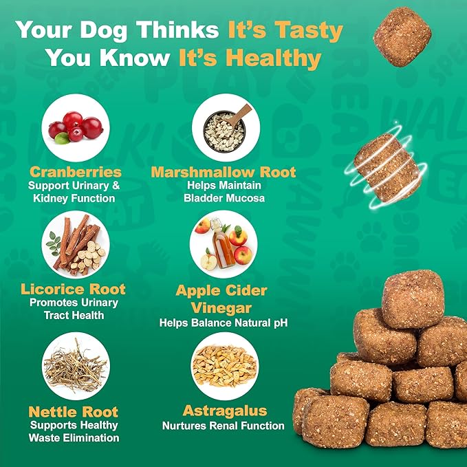 Doggie Dailies Cranberry Supplement for Dogs - Urinary Tract, Bladder & Kidney Support - Cranberry with Marshmallow Root, Licorice Root & Apple Cider Vinegar (Chicken) 225 Soft Chews
