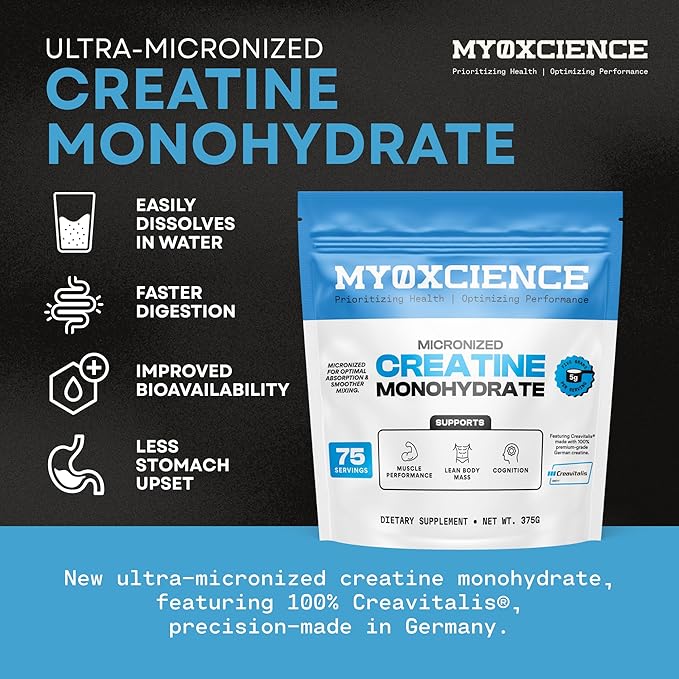 MYOXCIENCE Micronized Creavitalis Creatine | The World’s Purest Micronized Form of Creatine Monohydrate | Supports Muscle Performance, Lean Body Mass, & Cognition | 75 Servings