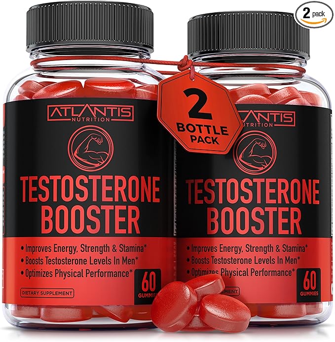 Atlantis Nutrition Testosterone Booster Gummies For Men - Enhances Strength & Stamina - Optimizes Performance & Male Enhancement - Tribulus, Goat Weed Extract, Maca Root Extract | 2-Pack (120 Gummies)