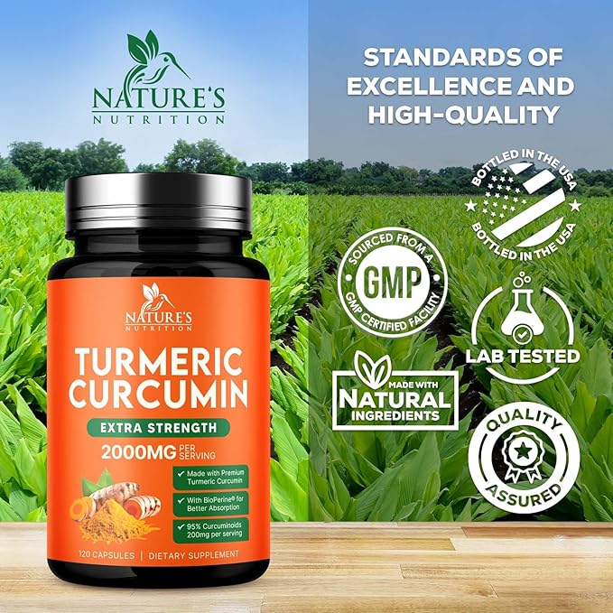 Turmeric Curcumin Supplement - 1800mg Organic Turmeric Per Serving - 95% Curcuminoids & BioPerine Black Pepper Extract for Best Absorption - Natural Vegan Joint Support, Bottled in USA - 120 Capsules