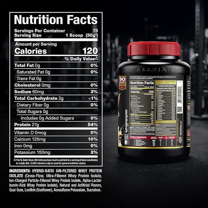 ALLMAX ISOFLEX Pure Whey Isolate Protein Powder - Gluten Free, Low Lactose, Sugar-Free - High-Protein, Clean, Keto-Friendly for Pre Post Workout Supplement for Women and Men | Vanilla, 2lb