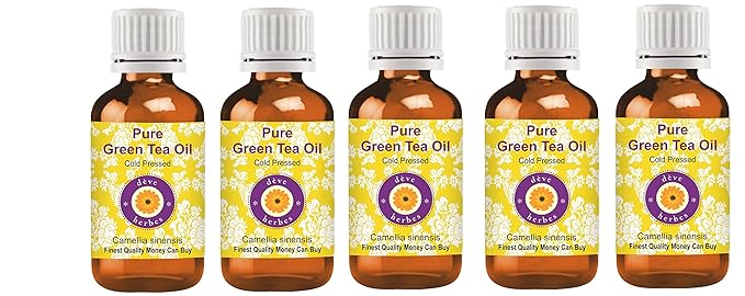 Deve Herbes Pure Green Tea Oil (Camellia sinensis) Cold Pressed (No-Fragrance) ((Pack of Five) 100ml X 5 (16.9 oz)
