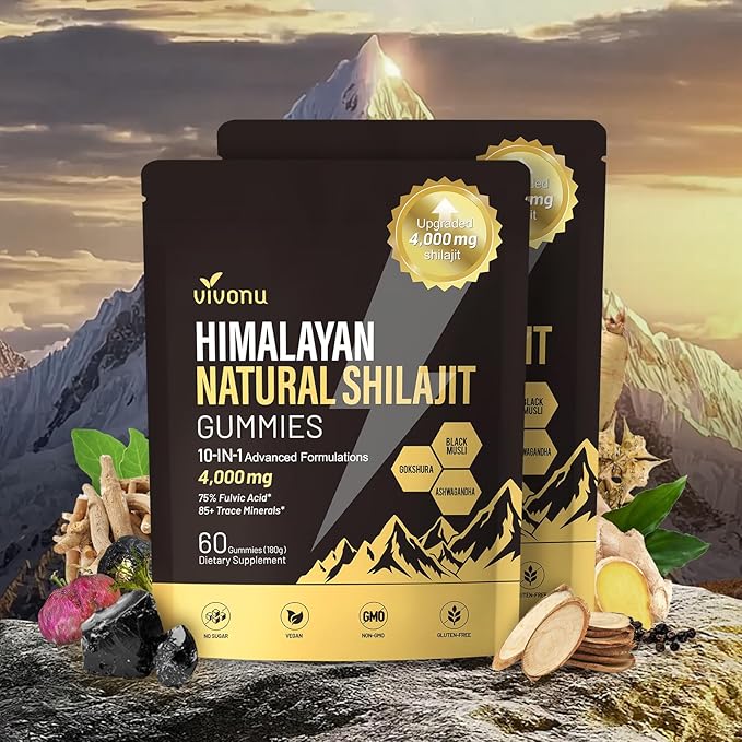 Shilajit* Gummies,Pure Himalayan* micronutrient Supplement, Himalayan Premium Ingredient with Shilajit, Ashwagandha, Gokshura, Fulvic Acid & 85+ Trace Minerals I for Men & Women ((4000MG/2 Bag))