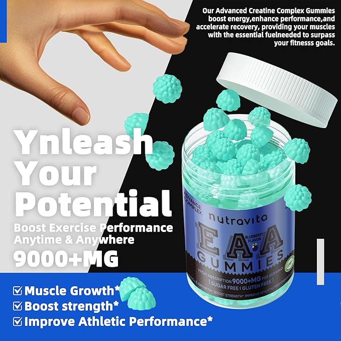 EAA Gummies 120 Gummies (Blueberry), Essential Amino Acids - All 9 Essential Aminos (EAA) and All Branched-Chain Aminos (BCAAs), Non-GMO, Gluten Free, Vegetarian Friendly