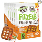 Lenny & Larry's FITZELS Protein Pretzels [Beastly Buffalo] – 8 x 3oz Bags of High Protein Snacks with 20g Plant Based Protein – Vegan Snack – Incredibly Tasty with Salty Crunch