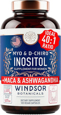 Myo-Inositol & D-Chiro Inositol 40:1 Ratio 2,000 mg - PCOS Supplements with Maca Root & Ashwagandha - Ovarian Health Support Vitamins - Hormone & Fertility Supplements for Women - 120 Vegan Caps