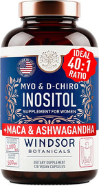 Myo-Inositol & D-Chiro Inositol 40:1 Ratio 2,000 mg - PCOS Supplements with Maca Root & Ashwagandha - Ovarian Health Support Vitamins - Hormone & Fertility Supplements for Women - 120 Vegan Caps