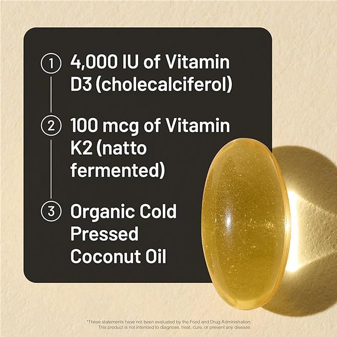 NatureWise Vitamin D3 4000IU + K2 (MK7) 100mcg with Organic Extra Virgin Coconut Oil - Supports Calcium Absorption, Bone & Immune Health - Non-GMO, Soy & Gluten-Free - 90 Softgels[3-Month Supply]