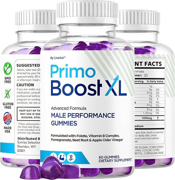 Primo Boost XL Gummies - Official PrimoBoost XL Advanced Premium Supplement for Men Support - Maximum Strength, Natural Primo BoostXL for Overall Health & Wellness, 60 Gummies for 1 Month