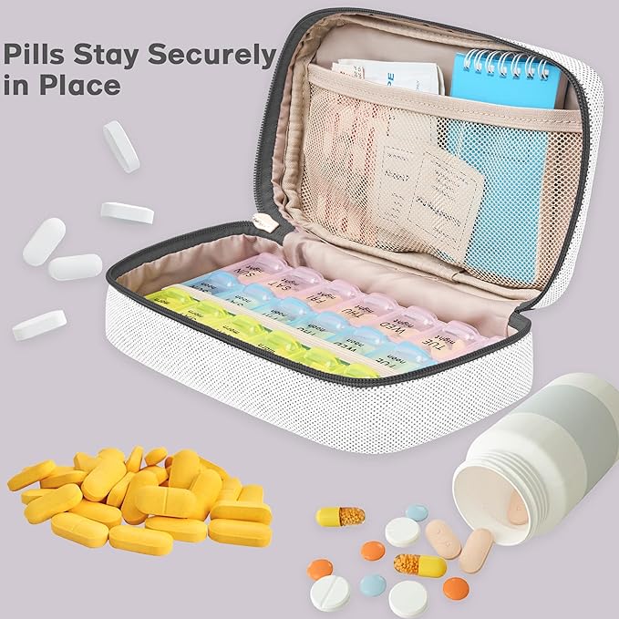 Weekly Travel Pill Organizer 3 Times A Day Pill Case for Purse with Removable 7 Day Pill Box Holder,Cute Medication Organizer Pill Container for Medicine, Vitamin, Supplement(Dark Grey, Large)