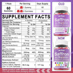 Nextdia Saffron with Magnesium Glycinate Gummies, 2 Months Supply -Sugar Free Magnesium 400/200mg w/Saffron,Rhodiola,Rosemary, B6,B12,D3 for S-leep, Calm,Focus, Relax, Nerve, Melatonin Free Gummies