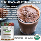 PlantVital Vegan Protein Powder Plant Based, Organic Protein Powder Chocolate, 24g/0g sugar, 12 Superfoods, Veggies, Probiotics, Raw Cocoa, Kale, Beets, Spirulina, Pea, Gluten-Free, Keto-Friendly,16oz