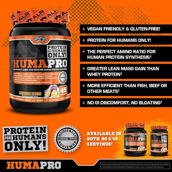 HumaPro Essential Amino Acid Formula | EAA Protein Supplement | Supports Muscle Recovery & Performance | Vegan, Gluten Free | | 45 Servings (Passion Fruit)