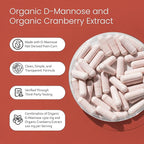 NaturaLife Labs Organic D-Mannose 1300 mg with Organic Cranberry Extract 100 mg per Serving – 100 Capsules – Non-GMO, Gluten-Free, Vegan (2 Pack)