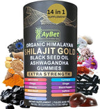 Organic Himalayan Shilajit Gold Gummies for Men and Women, Black Seed Oil, Ashwagandha, Ginseng, Turmeric, Gokshura, Lion's None, Lab Tested,%75 Fulvic Acid, No Sugar Added, Halal, 90Gummy
