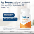 Bariatric Fusion Iron Supplement 60mg with Vitamin C | Easy to Swallow Capsule | Ferrous Fumarate Vitamins for Women and Men | Gluten, Dairy and Soy Free | Non-GMO | 60 Count