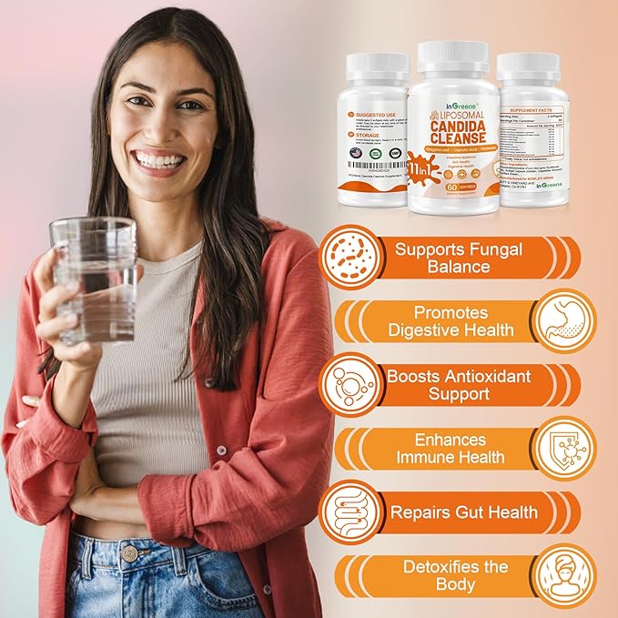 11-in-1 Candida Support Supplement, Antifungal Overgrowth, Intestinal Detox & Gut Health for Women & Men, Balance Probiotic, Natural Herbal Oregano & Caprylic Acid Softgels, 300 Count