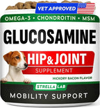 Glucosamine Treats for Dogs - Joint Supplement w/Omega-3 Fish Oil - Chondroitin, MSM - Advanced Mobility Chews - Joint Pain Relief - Hip & Joint Care - Hickory Bacon Flavor - 120 Ct - Made in USA