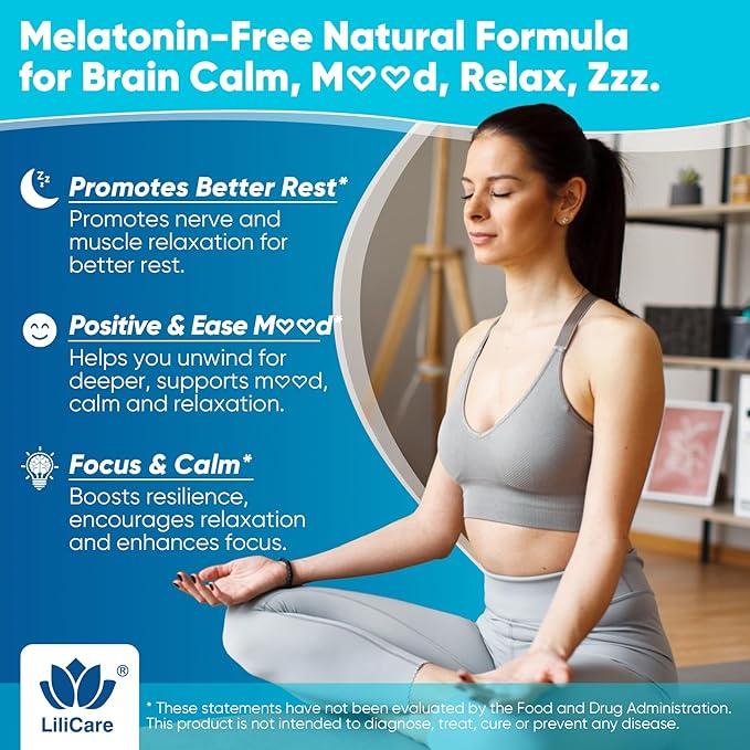 L Theanine Calm Gummies 500mg, Sugar-Free Liposomal L-Theanine Supplement, w/Safforn, Magnesium Glycinate, GABA, Ashwagandha, Algae Omega-3, Vitamin D3 B12, for Brain Calm, Relax, Mood, Zzz, 120Cts