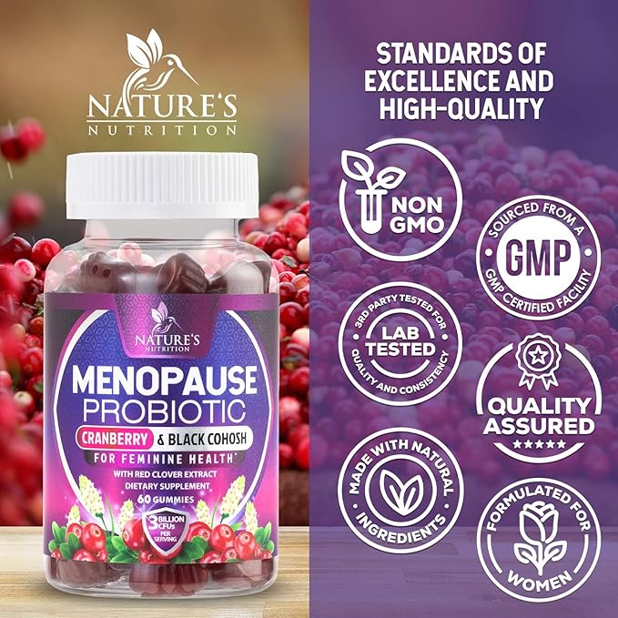 Menopause Supplement Gummies - 3 Billion CFU Per Serving Women's Probiotics - Advanced Menopause Relief Formula for Women with Black Cohosh - Mild Hot Flashes & Night Sweats Support - 60 Gummies