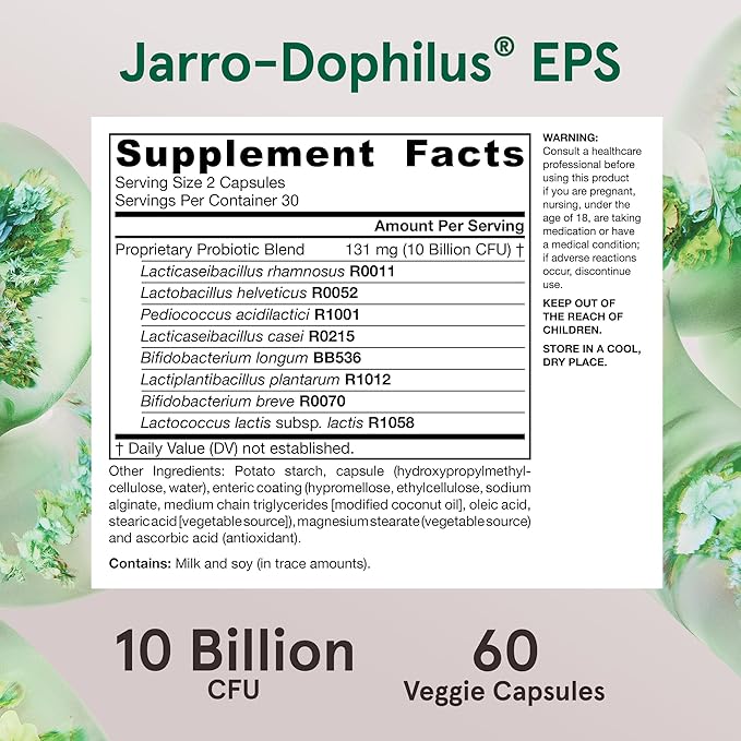 Jarrow Formulas Jarro Dophilus Probiotics 10 Billion CFU - Probiotic Supplement Capsules for Digestive Health & Gut Health for Women and Men, 60 Veggie Capsules, Up to 30 Days, Shelf Stable