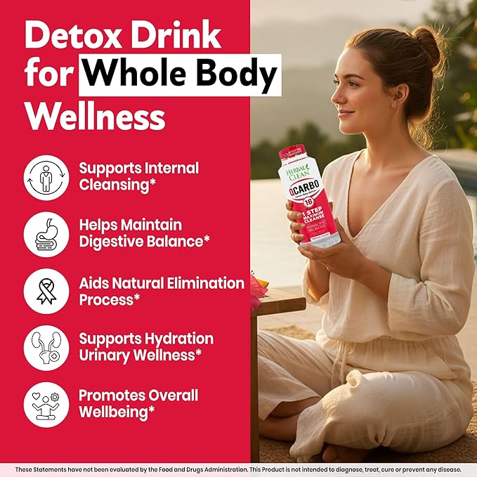 Herbal Clean Qcarbo16 Same-Day Detox Cleanse Drink (16 fl oz) - Tropical Flavor Full Body Cleanse* Detox Drink for Moderate Toxin Level*, Vitamin B2 and Vitamin B12 for Men & Women