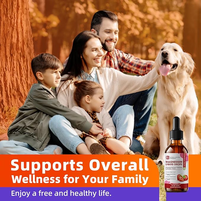 M inch Magnesium Glycinate Liquid, High Absorption Magnesium Liquid Drops with Chamomile, Hawthorn, Ginger Extract & Vitamin B6, B9, B12, C, D3, Magnesium Supplement, Strawberry Flavor, 2 Pack