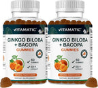 Vitamatic Ginkgo Biloba & Bacopa Gummies – Plant-Based Botanical Extract – Natural Peach Flavor – Vegan, Non-GMO, Gluten-Free – Herbal Supplement – 60 Count - 2 Pack (120 Count)