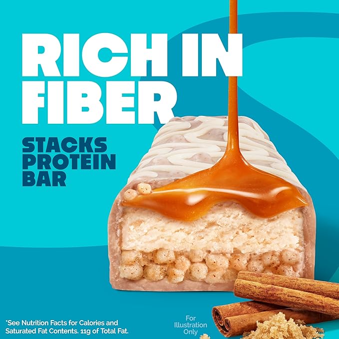 Quest Nutrition Stacks Protein Bars, Cinnamon Brown Sugar, 20g Protein, 2g Net Carbs, 1g Sugar, High Fiber, Low Sugar, Gluten Free, 4 Count