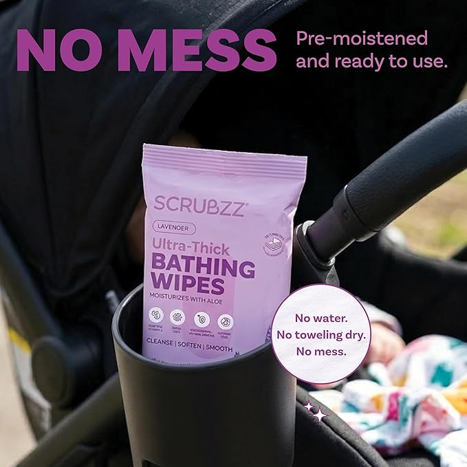 Extra Large Bath Wipes for Adults Bathing No Rinse - 80 Disposable Body Cleansing Wipes for Men, Women & Elderly - Great for Gym, Camping, Post Surgery - Shower Wipes - Lavender