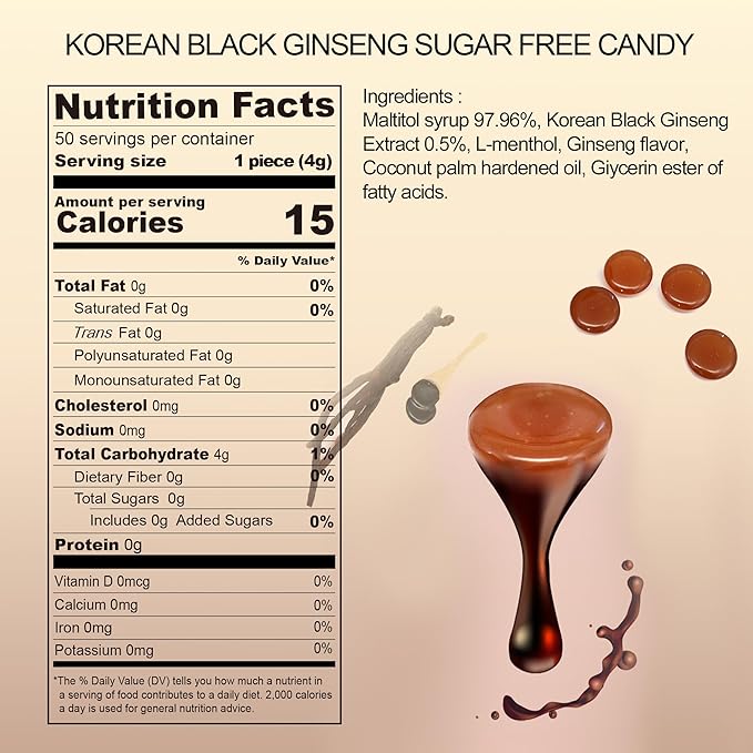 GeumHeuk Korean Panax Black Ginseng Candy Real Sugar Free (200g X 2 Bags (400g)) - NO Corn Syrup. Smooth, Breath Refresher, Healthy Candy, Best Taste and Sugar Free, Energy Candy